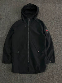 Black Hooded Utility Parka Jacket – Full Zip Outdoor Windbreaker⚠️ Small Damage