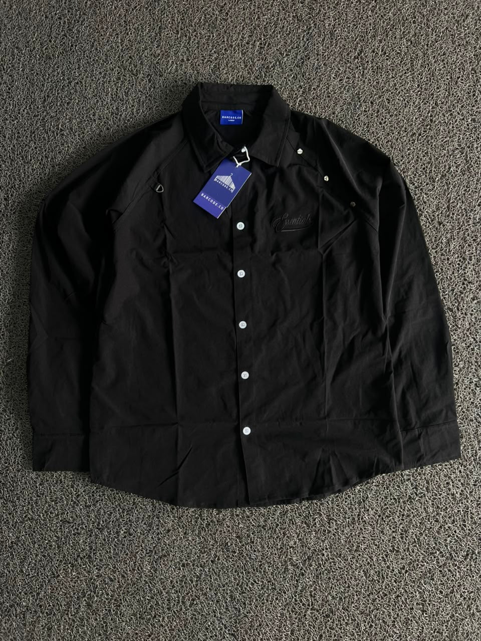 Essentials Embroidery Black Utility Shirt – Button-Up Lightweight Casual Outerwear