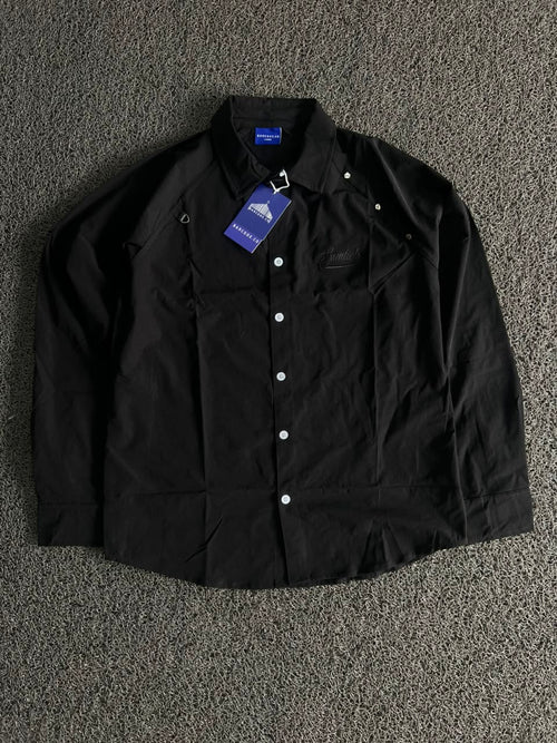 Essentials Embroidery Black Utility Shirt – Button-Up Lightweight Casual Outerwear
