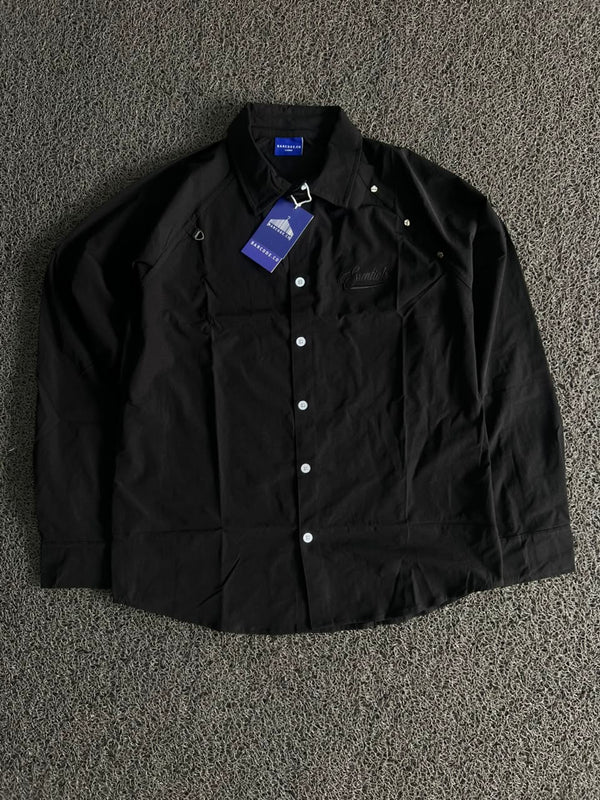Essentials Embroidery Black Utility Shirt – Button-Up Lightweight Casual Outerwear