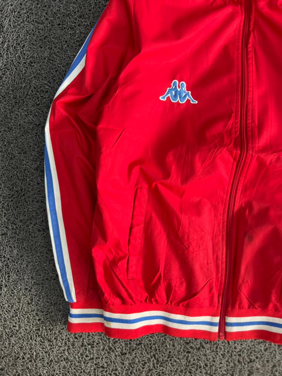 Men's Red Retro Zip-Up Track Jacket with Contrast Sleeve Stripes