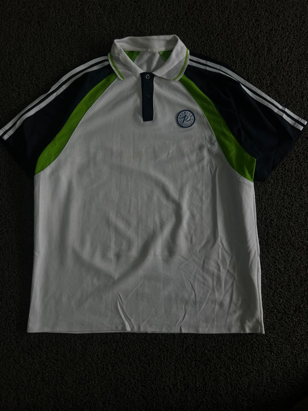 Vintage White & Green Colorblock Polo T-Shirt with Sporty Stripes