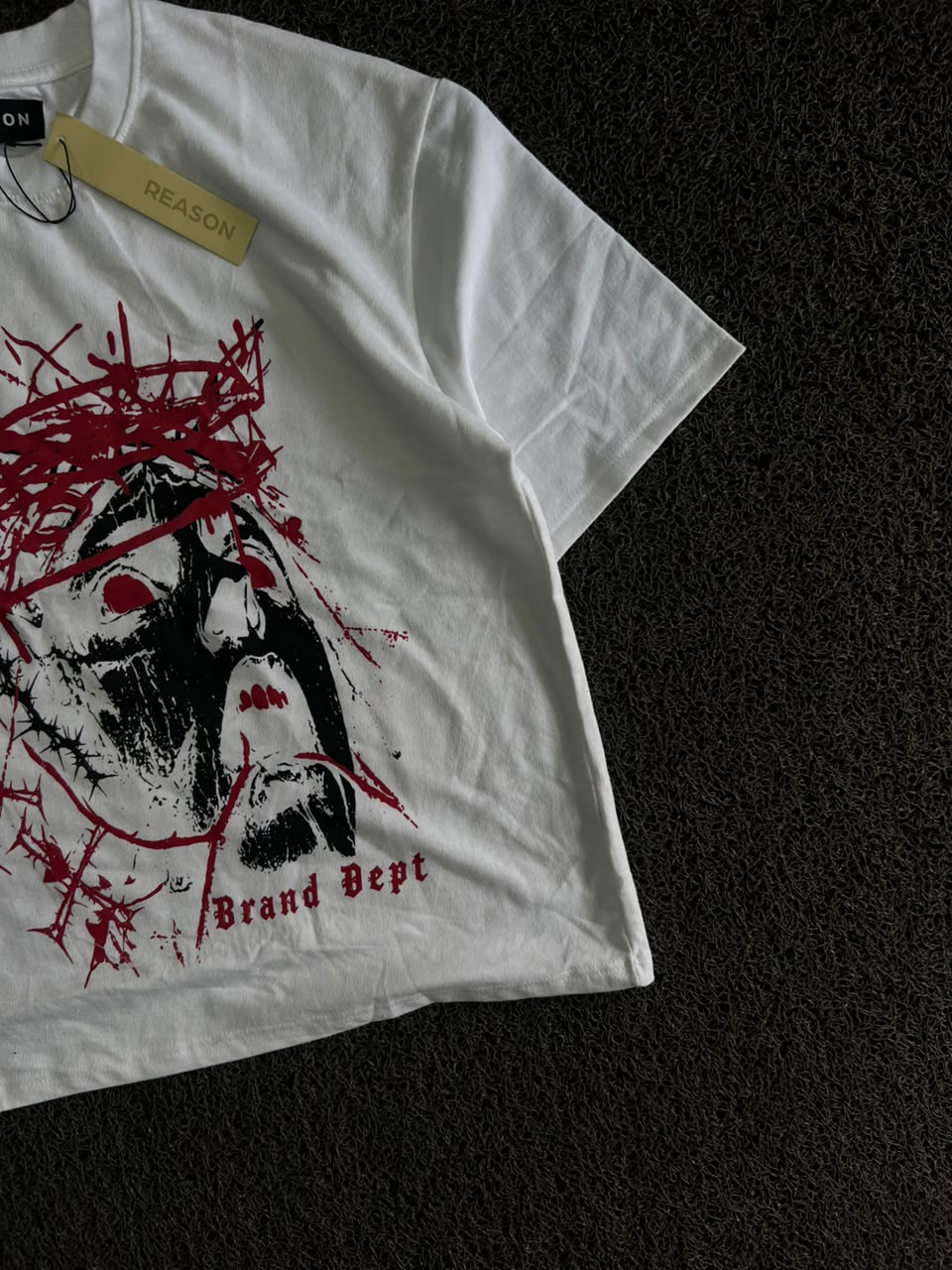 White Graphic Print Oversized T-Shirt with Gothic Face Design