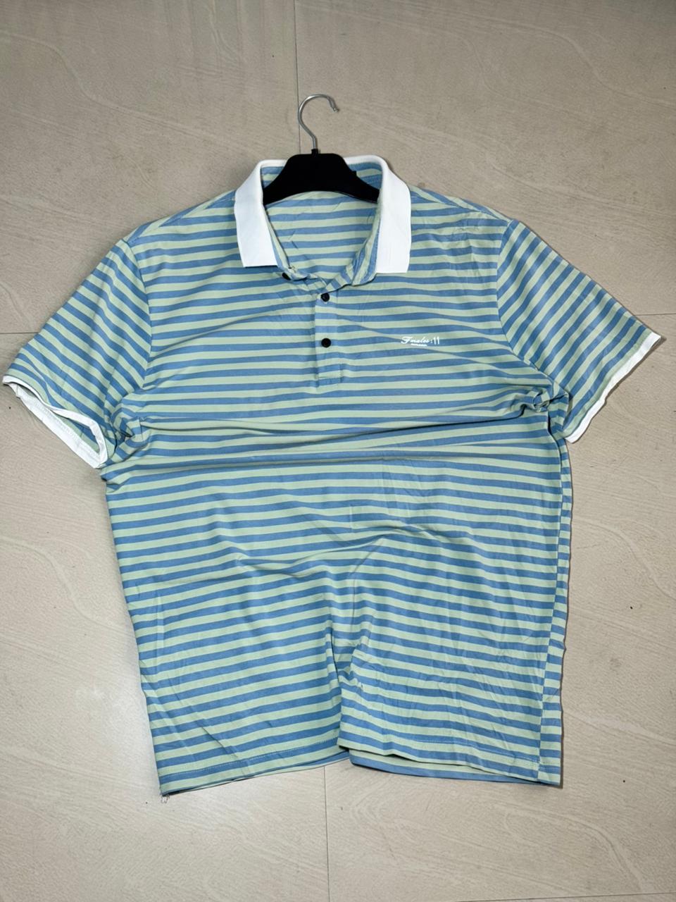 Vintage Blue & Mint Striped Polo T-Shirt