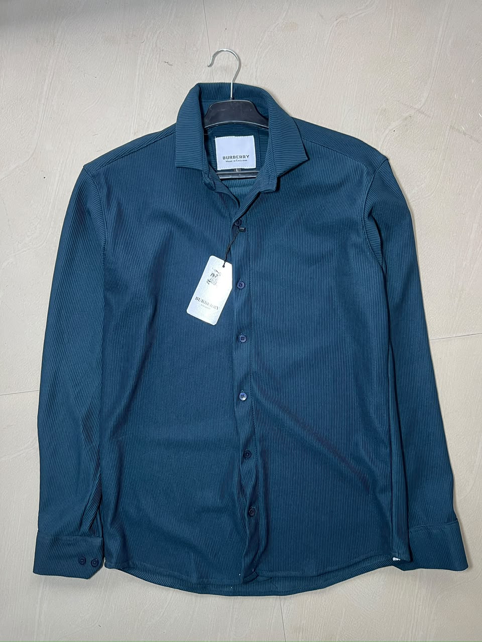 Men's Premium Teal Ribbed Full Sleeve Button-Down Shirt