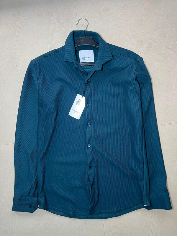Men's Premium Teal Ribbed Full Sleeve Button-Down Shirt