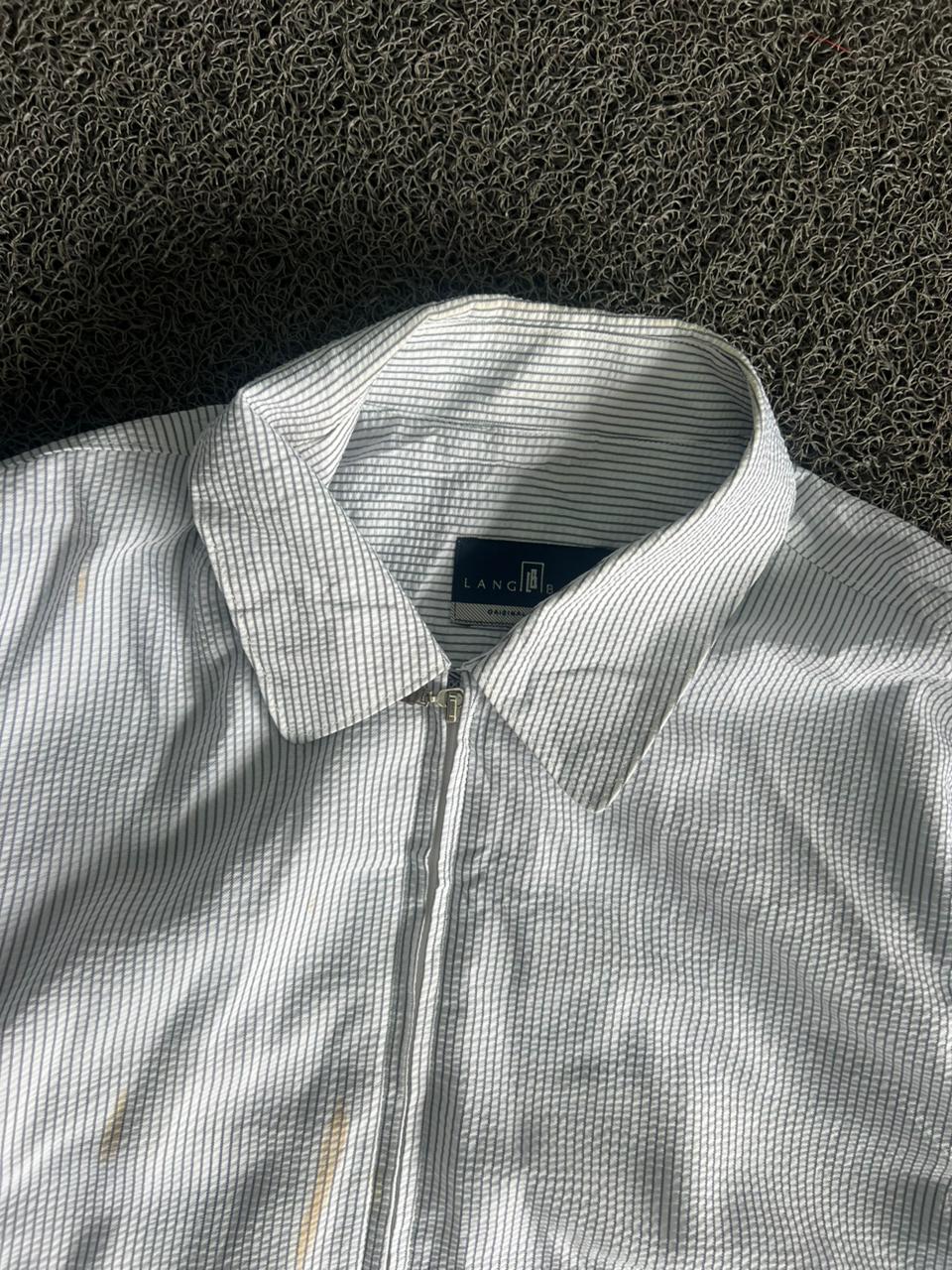 Men's White Micro-Stripe Zip-Up Harrington Jacket(⚠️Small Stain)