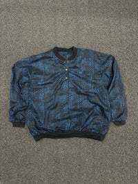 Retro Blue & Black Tribal Print Snap-Neck Lightweight Jacket
