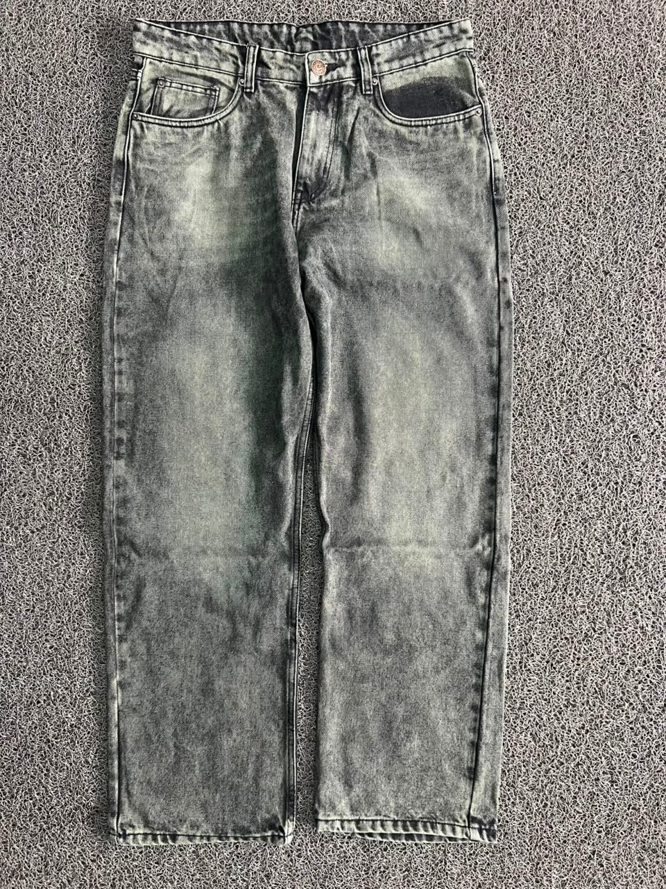 Vintage Grey Acid Wash Wide Leg Denim Jeans – Unisex Streetwear Baggy Fit