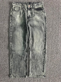 Vintage Grey Acid Wash Wide Leg Denim Jeans – Unisex Streetwear Baggy Fit