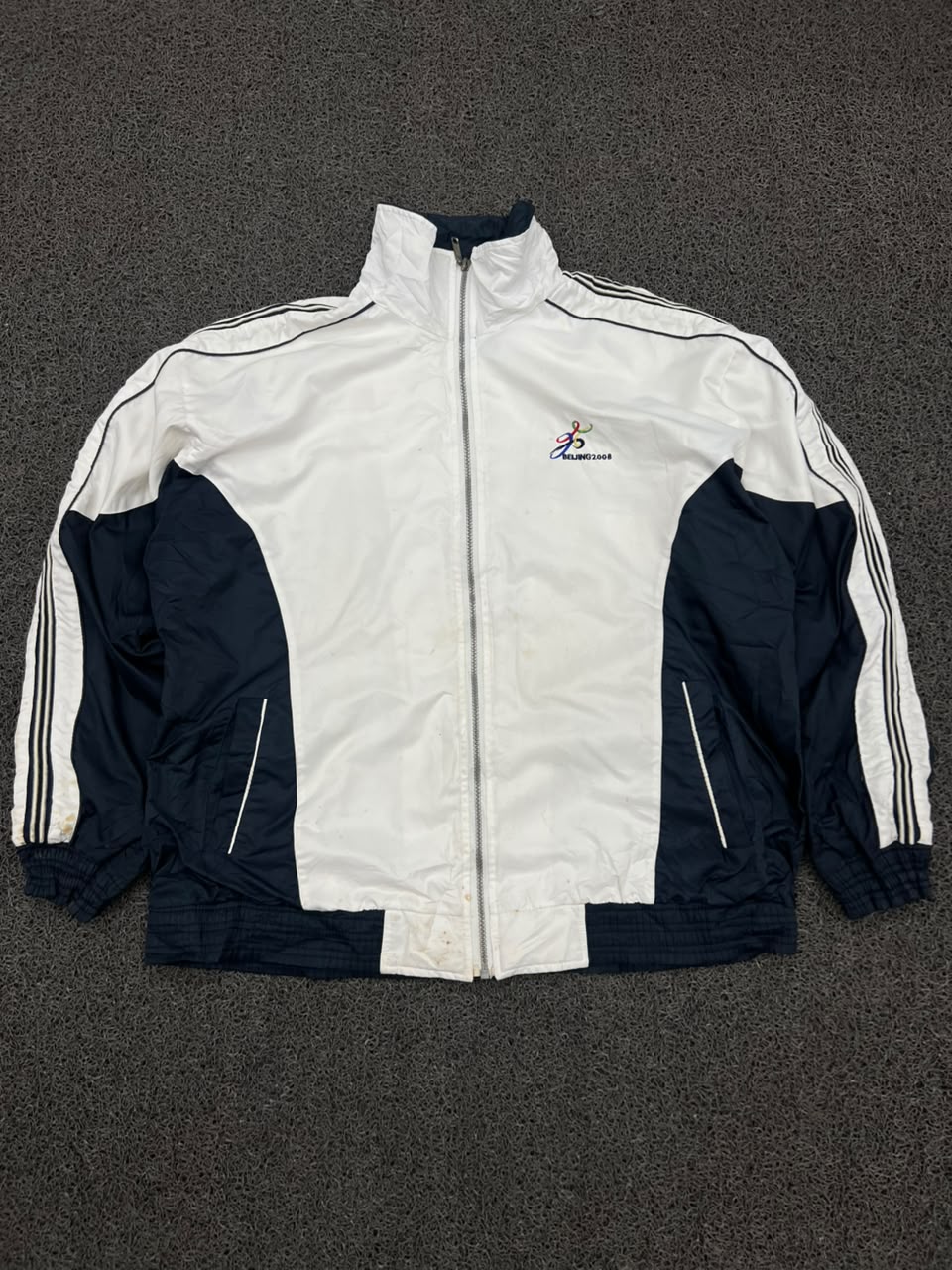 Vintage Beijing 2008 Olympic Games Track Jacket – White & Navy Full Zip Sports Windbreaker