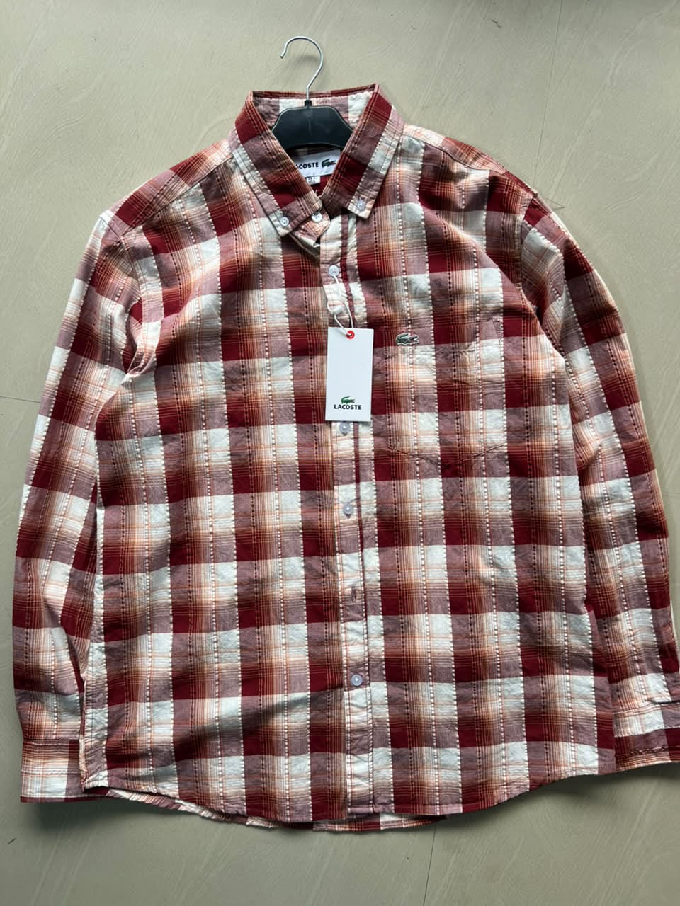 Lacoste Red & White Plaid Button-Down Shirt