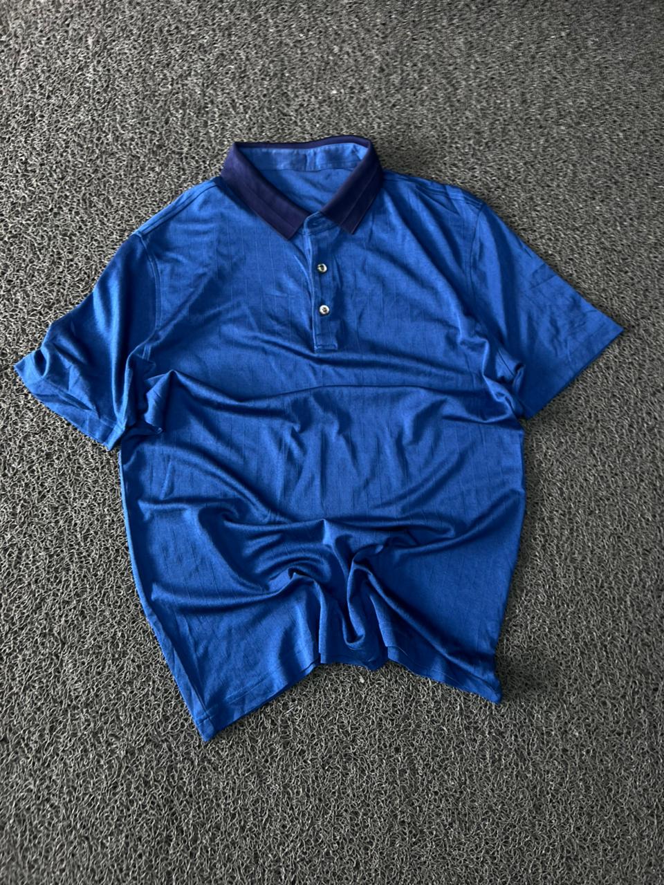 Men's Royal Blue Solid Polo T-Shirt with Contrast Navy Collar
