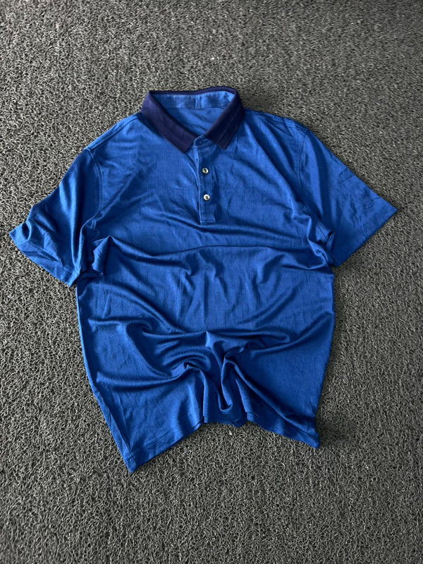 Men's Blue Solid Polo T-Shirt with Contrast Navy Collar