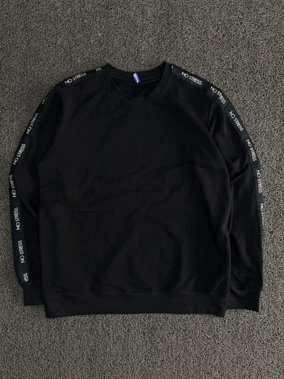 Crew Neck Sweatshirt with “No Stress” Sleeve Tape Detail