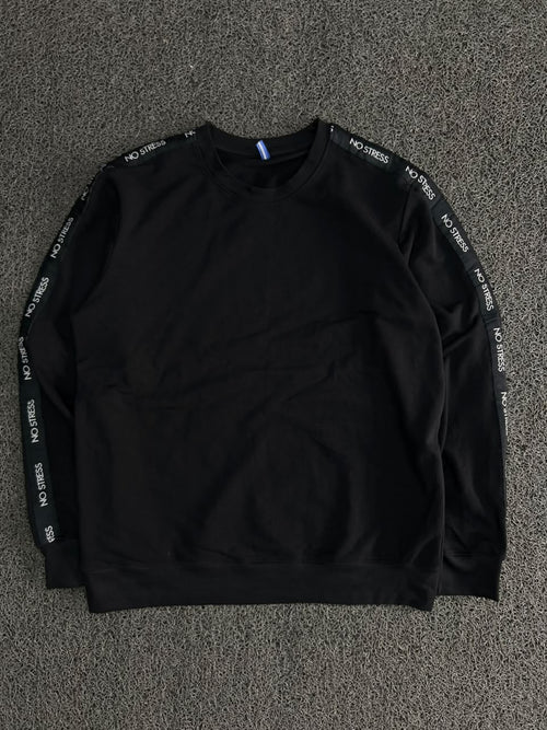 Crew Neck Sweatshirt with “No Stress” Sleeve Tape Detail