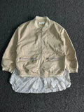 Oversized Beige Bomber with Striped Shirt Hem
