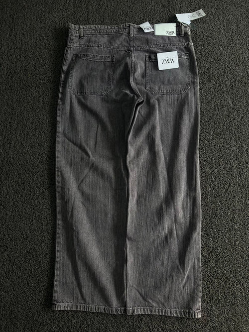NWT Zara Men's Wide Leg Jeans in Faded Dark Gray ⚠️ No Button