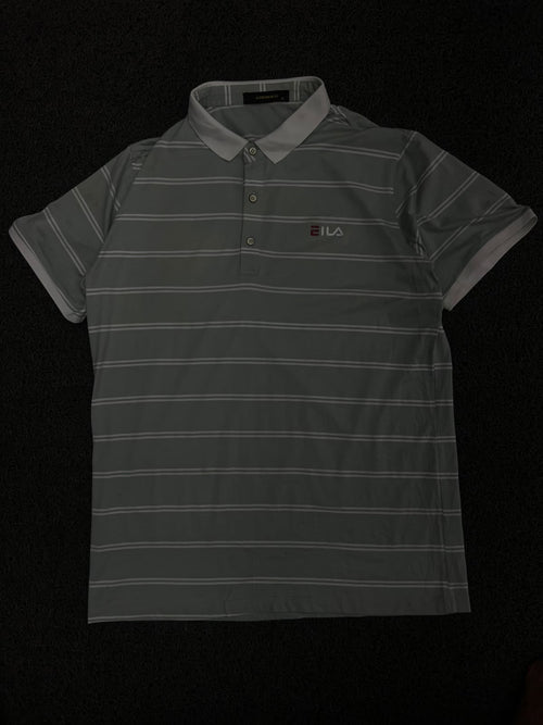 Striped Polo T-Shirt with Contrast Collar & Chest Logo – Short Sleeve
