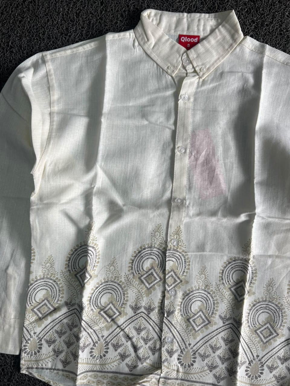 Qlood Cream Printed Button-Down Casual Shirt – Full Sleeve