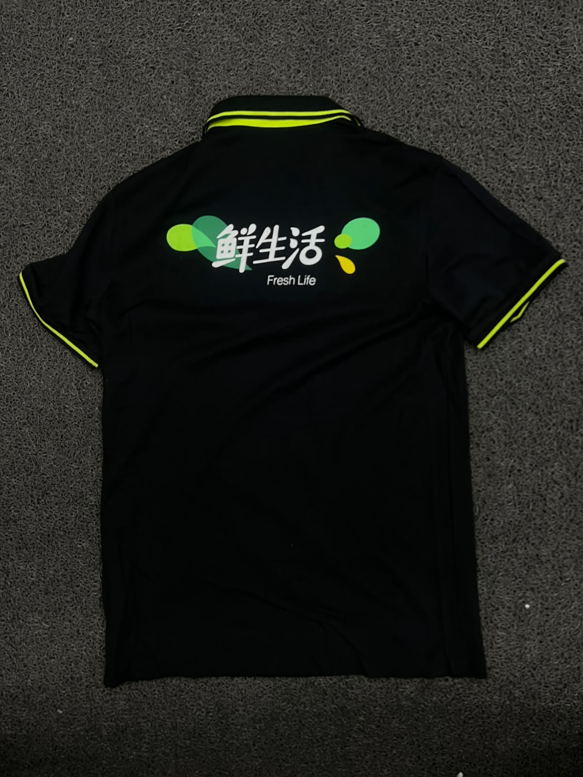 Black & Neon Green Contrast Trim Polo T-Shirt with “Today” Print