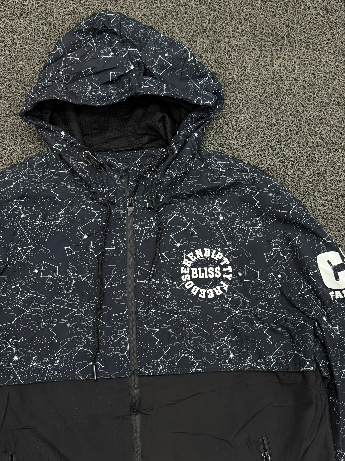 Black & Grey Printed Hooded Windbreaker Jacket