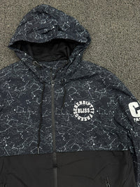 Black & Grey Printed Hooded Windbreaker Jacket