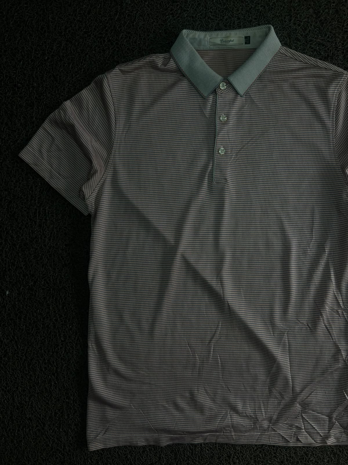 Micro Check Pattern Polo T-Shirt with Contrast Collar
