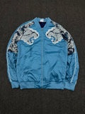 Blue Japanese Wave Tiger Embroidered Bomber Jacket