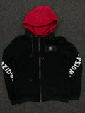 Black & Red Hooded Utility Zip Jacket – Streetwear Graphic Sleeve Windbreaker