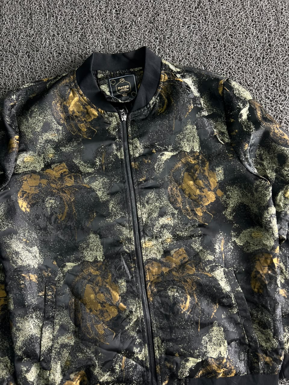 Vintage Black & Gold Abstract Bomber Jacket