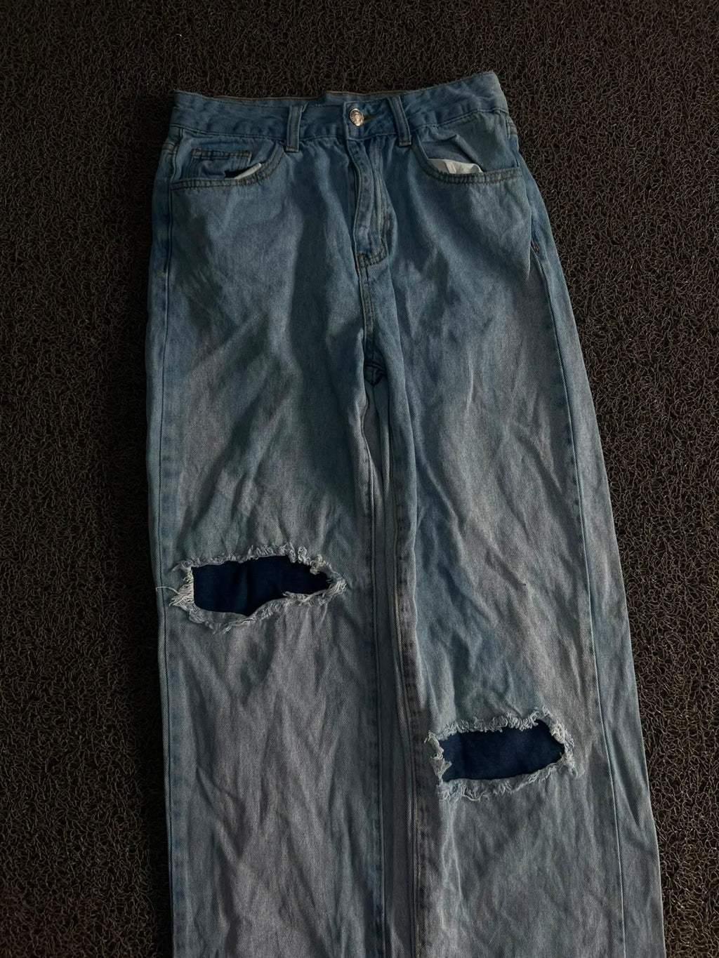 Vintage Light Wash Distressed Wide-Leg Jeans
