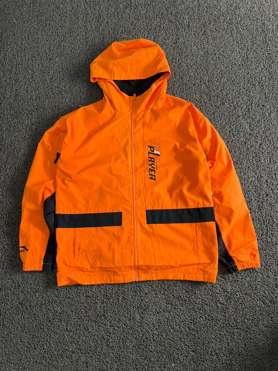 Player Orange & Black Hooded Windbreaker Jacket | Lightweight Zip-Up Outdoor Jacket
