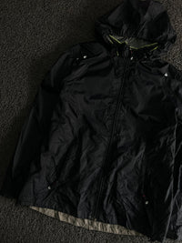 Vintage Hooded Lightweight Windbreaker Jacket with Zip Front & Drawstring Hood