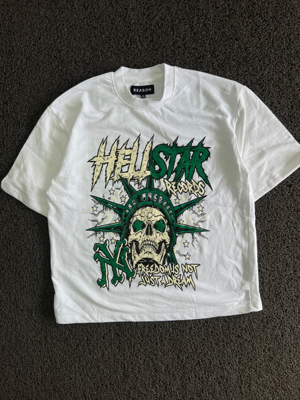 White Hellstar Records Skull Graphic Print Oversized T-Shirt