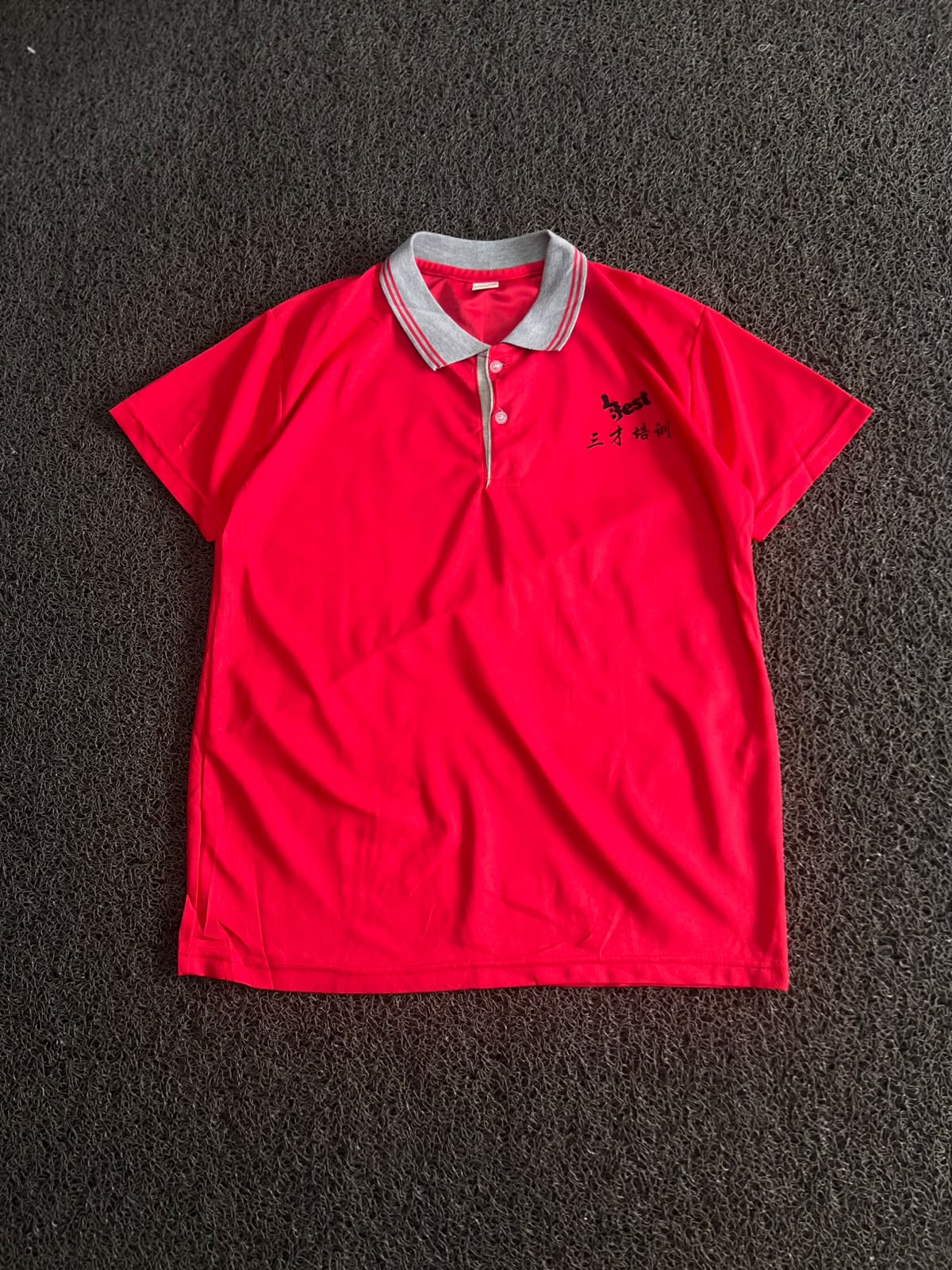 Vintage Red Graphic Polo T-Shirt – Grey Collar & Back Print