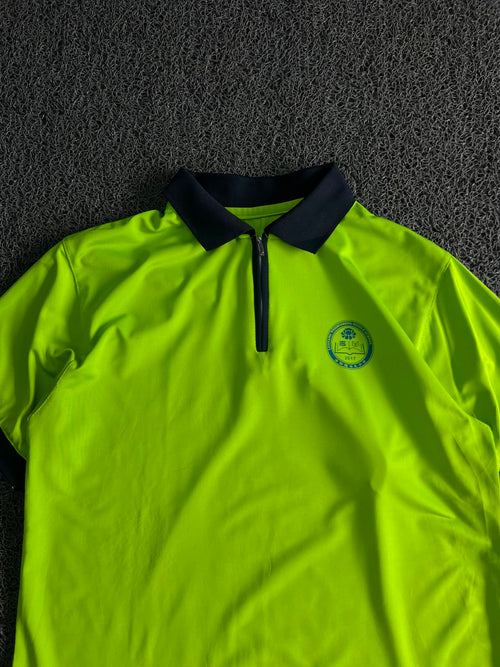Premium Neon Green Dry-Fit Half Zip Polo T-Shirt with Collar