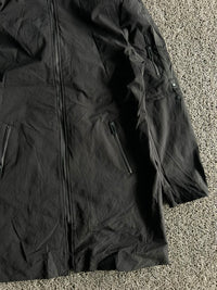 Black Hooded Technical Longline Windbreaker Jacket