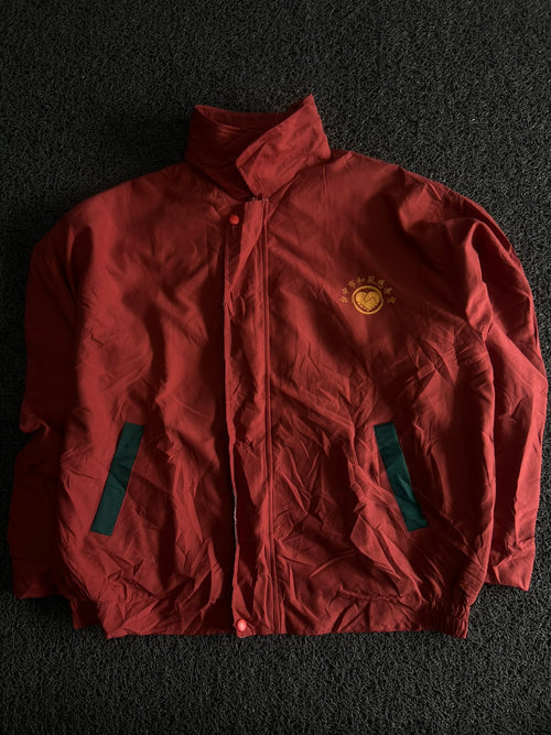 Vintage Stand-Collar Windbreaker Jacket with Embroidered Chest Logo & Front Pockets