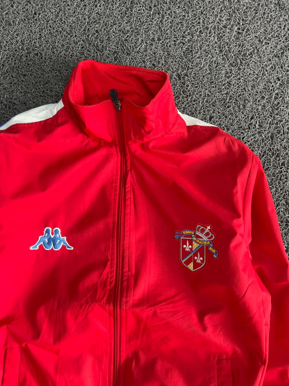 Men's Red Retro Zip-Up Track Jacket with Contrast Sleeve Stripes