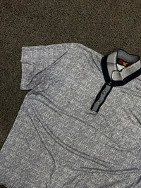 Vintage Grey Patterned Polo Shirt with Contrast Collar