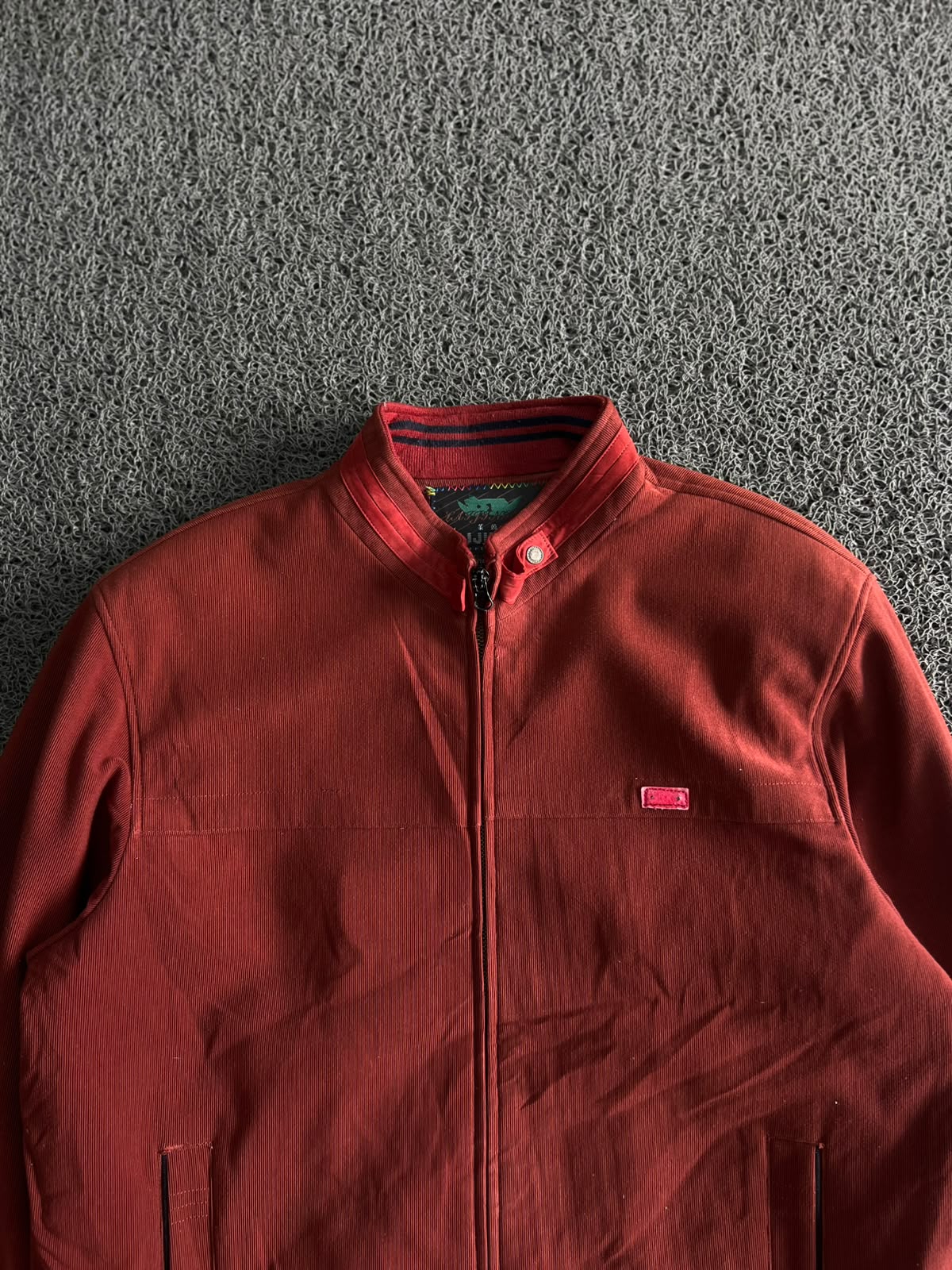 Vintage Red Stand Collar Zip-Up Jacket – Casual Full Zip Lightweight Men's Outerwear