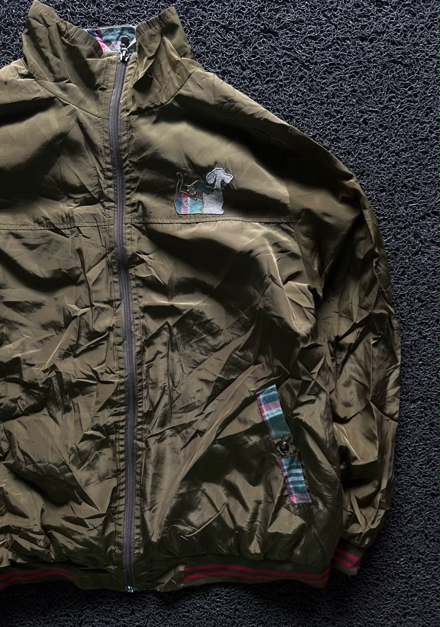 Vintage Windbreaker Jacket with Plaid Trim – Thriftwear