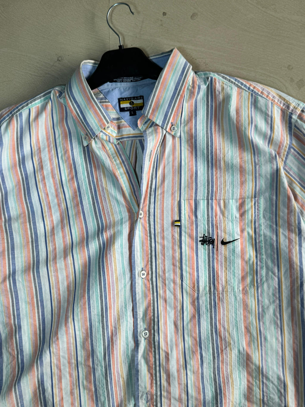 Oversized Boxy Pastel Striped Shirt – Harley Graphic Back Print( ⚠️2 Button Missing)