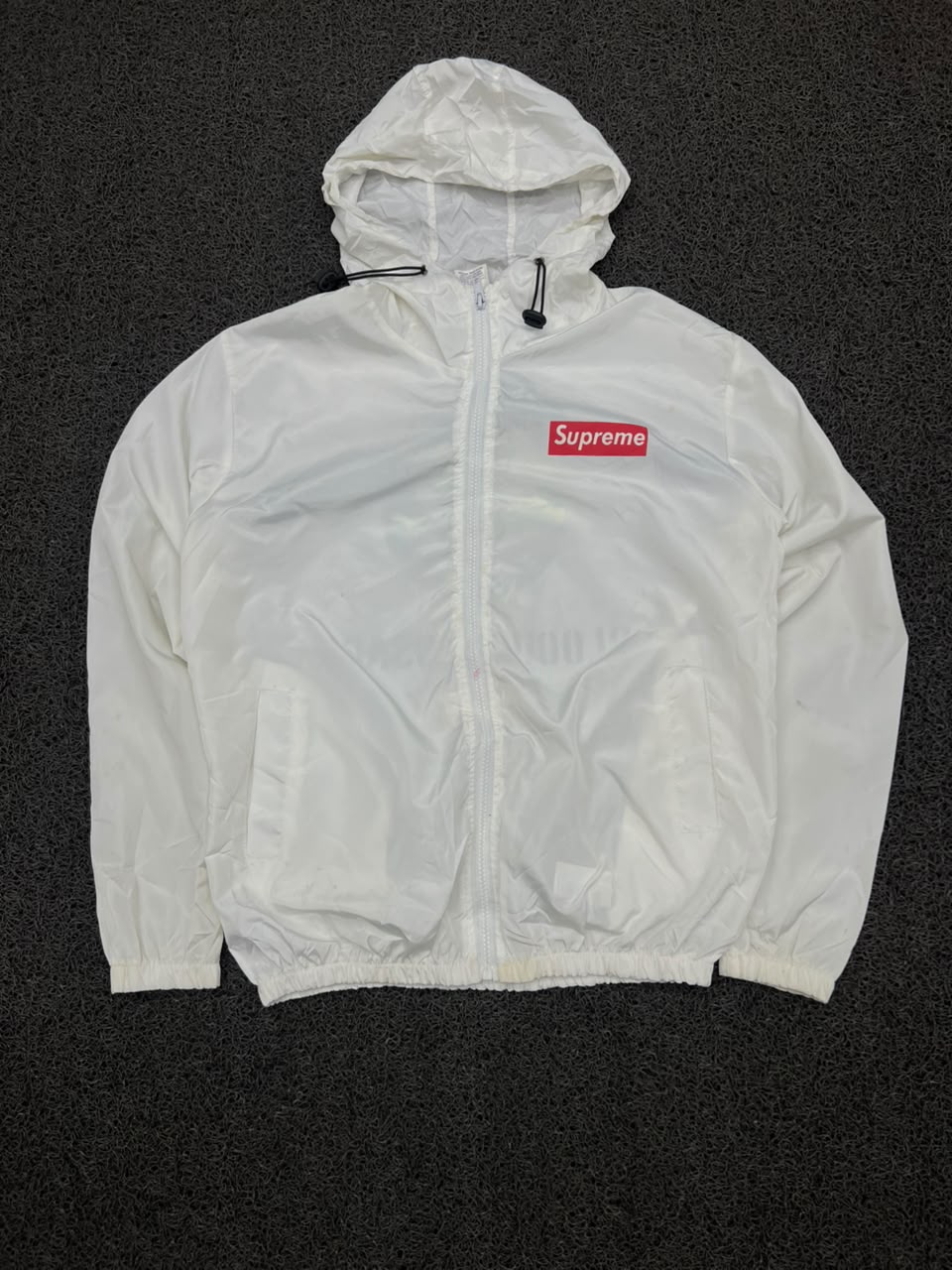 Supreme White Lightweight Hooded Windbreaker Jacket ⚠️ Small Stain