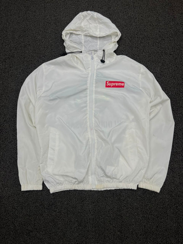 Supreme White Lightweight Hooded Windbreaker Jacket ⚠️ Small Stain