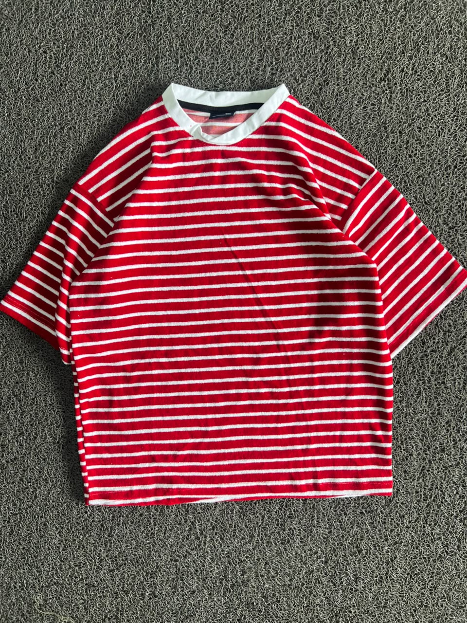 Red & White Striped Crew Neck T-Shirt | Casual Short Sleeve Tee
