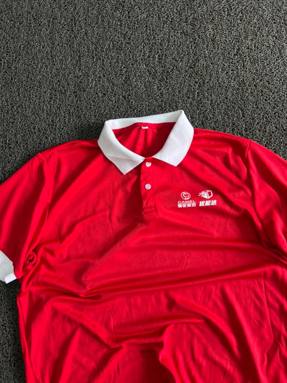 Vintage Red Polo Collar T-Shirt with White Trim | Embroidered Logo