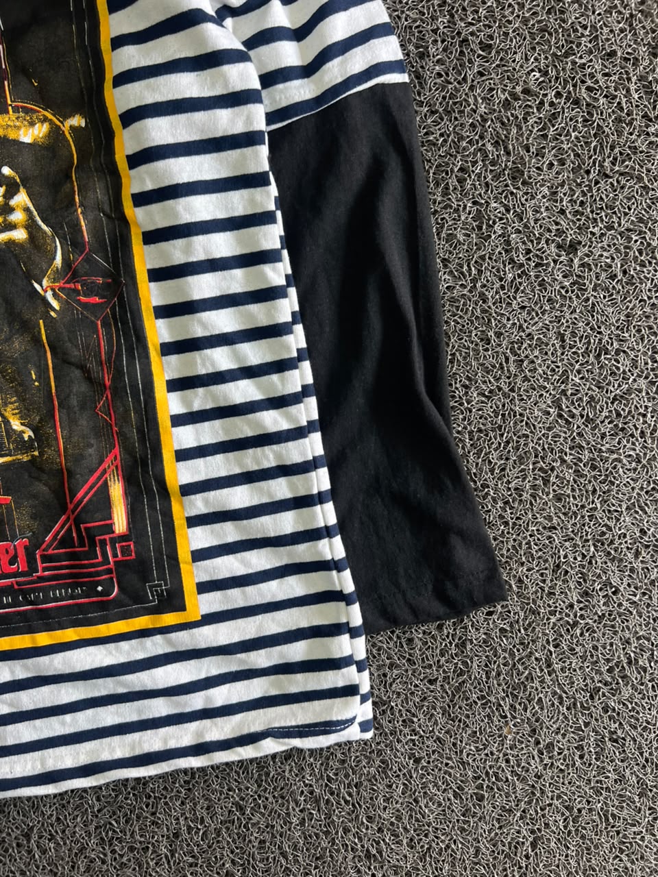Black & White Striped Graphic T-Shirt with “The Godfather” Front Print