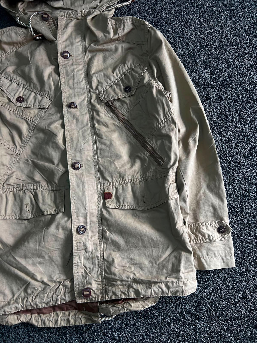 Hooded Utility Field Jacket – Button Front Multi-Pocket Casual Outdoor Coat
